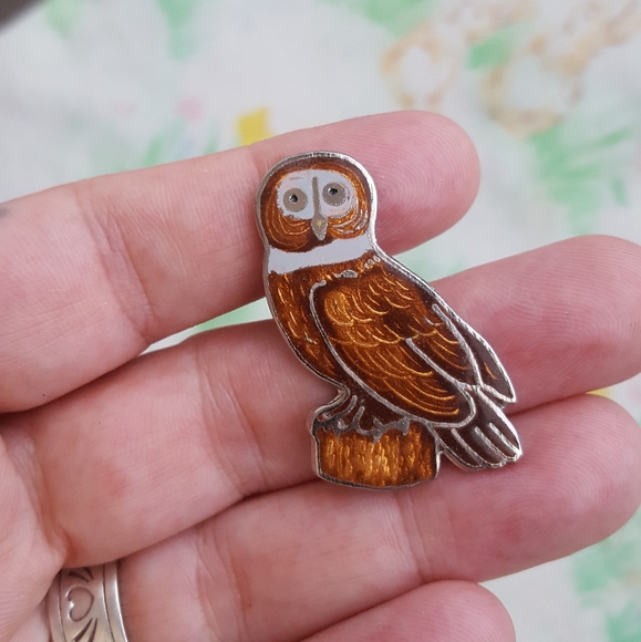 Vtg Cute Enamel Owl Brooch - Picture 2 of 5